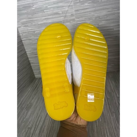 Coach Womens Trmulti Jelly T-Strap Sandals Yellow Buckle Flat Heel 5 B New - Picture 6 of 9